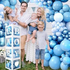 DataMoon Baby Shower Decorations for Boy – Navy Blue Baby Blue Different Size…