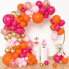 153Pcs Pink and Orange Balloon Arch Kit, Different Sizes 18 12 10 5 Inch Meta…