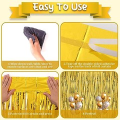 2 Pack Foil Fringe Backdrop Curtains, Tinsel 39.6″W x 98.4″L (Pack of 2) Gold