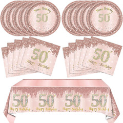 50th Birthday Decorations for Women Rose Gold 50 Years Old Party Tableware Set I