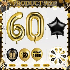 60th Decorations for Men Vintage 1966 60th Balloons with 32 Inch Gold Number …