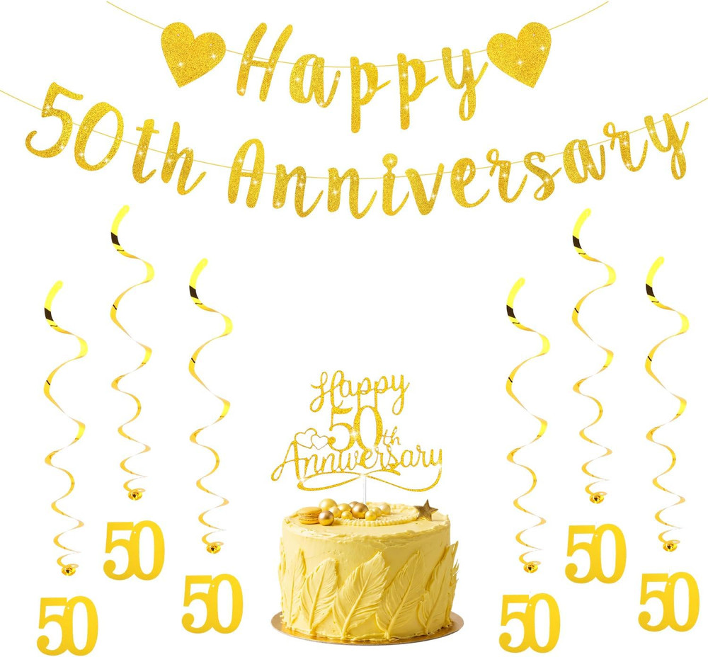 50Th Anniversary Decorations Pre-Strung Glitter Happy 50Th Anniversary Banner Ca