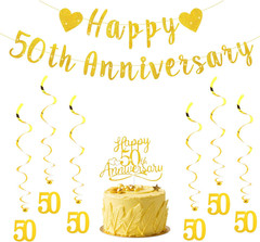 50Th Anniversary Decorations Pre-Strung Glitter Happy 50Th Anniversary Banner Ca