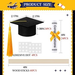 48 PCS Mini Black Felt Graduation Cap 2026 With Gold Tassel Bottle Topper