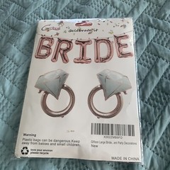 Large Bride Balloons Rose Gold with 2 PCS Ring BRIDE with 2 Ring Balloons
