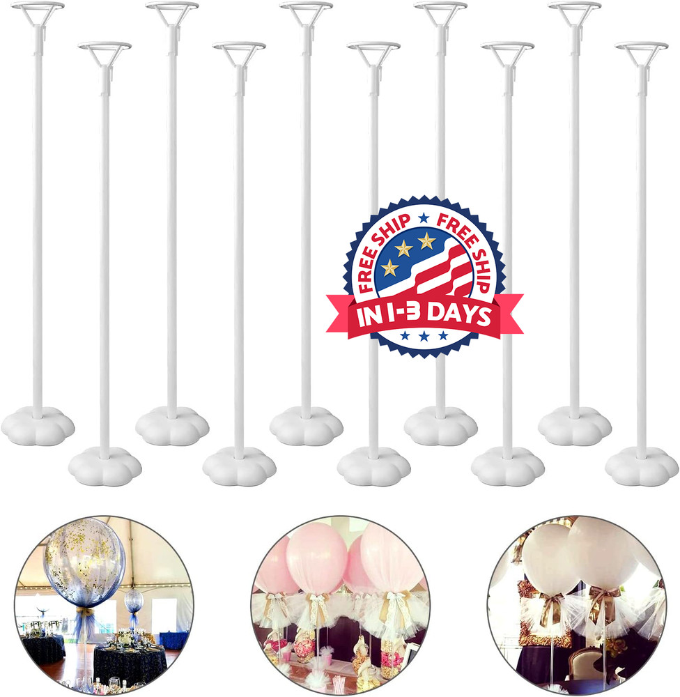 10 juegos de soportes para globos con base para centros de mesa y escritorios.