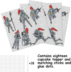 18Pcs Glitter Dessert Cupcake Topper Pick for Medieval Knights Soldier Theme Dec
