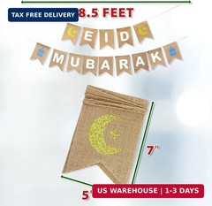 Mandala Crafts Burlap Eid Mubarak Banner – Rustic Islamic Eid al-Fitr Decoration