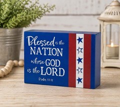 Blessed Is The Nation Whose God Is the Lord Wooden Tabletop Block 7″L x 5″H #258
