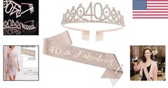 Fabulous 40th Birthday Crown & Sash with Elegant Pearl Pin – Ultimate Gift Set