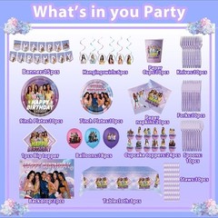 156Pcs Birthday Decorations, 71″x43″ Tablecloth, 60″x40″ Backdrop, 15 Banners…