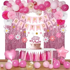 Pink Red Happy Birthday Party Decorations Kits for Girls Women with Happy Birthd