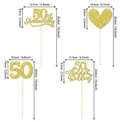 12 PCS Gold Glitter 50th Anniversary Centerpiece Sticks Double Sided Heart