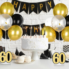 6 Set 60Th Birthday Party Decorations Balloon Centerpieces for Table, Black Gold