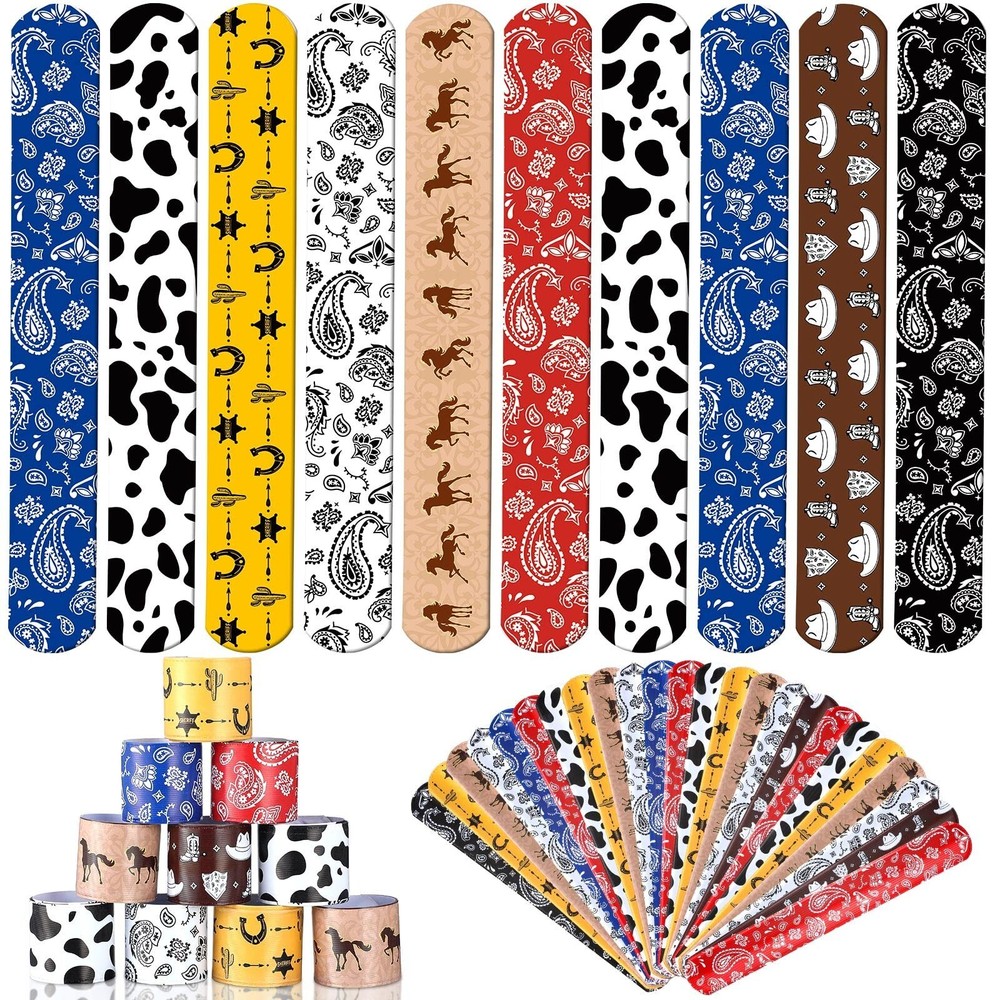 48 Pack Western Party Slap Bracelets Cowboy Cowgirl Bracelets Horse Wristband…