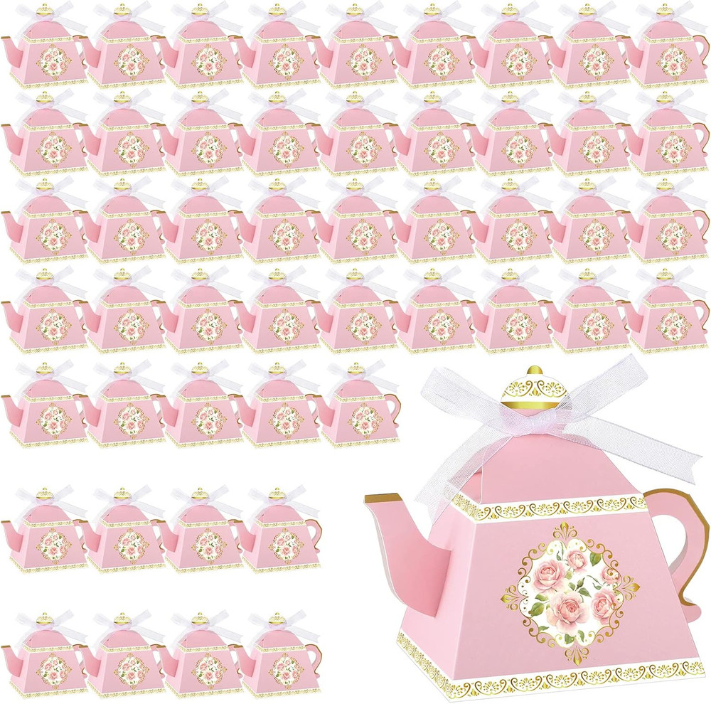50 Pcs Spring Tea Party Favor Boxes Tea Party Decorations Vintage Floral Teapot