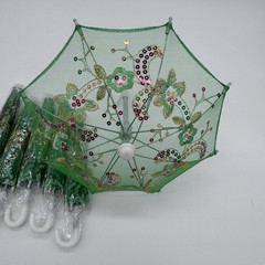 Thy Collectibles 6 Mini Lace Umbrella Parasols W/ Sequins Party 11.6” Green New