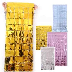 SQUARE FOIL CURTAIN Sequins Backdrop Fringe Tinsel Shimmer Door Wedding Birthday