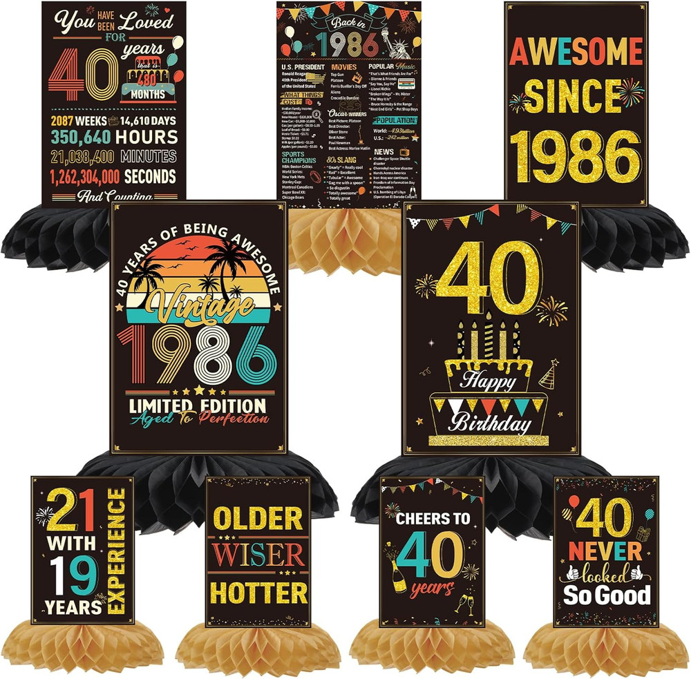 40Th Birthday Decorations for Men Women – 9PCS Vintage Back in 1986 Birthday Hon