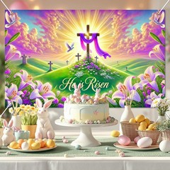 Happy Easter Banner Easter Outdoor Decoration Festival 71×43 Inch Photo Booth Ba