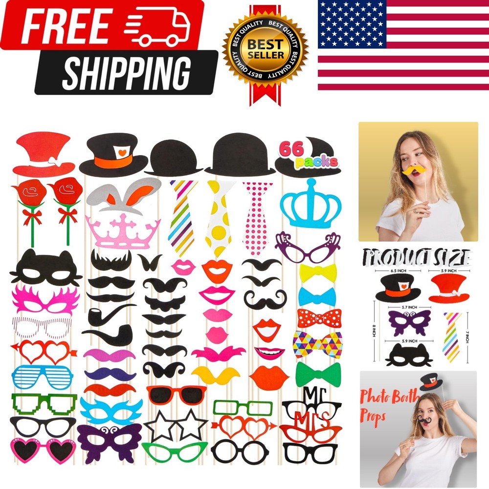 Joyin Toy Photo Booth Props 66 Pieces，Multicolor Kit for Graduation Wedding Part