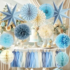 Blue Party Decorations,15PCS Dusty Blue Beige Birthday Decorations for Women …