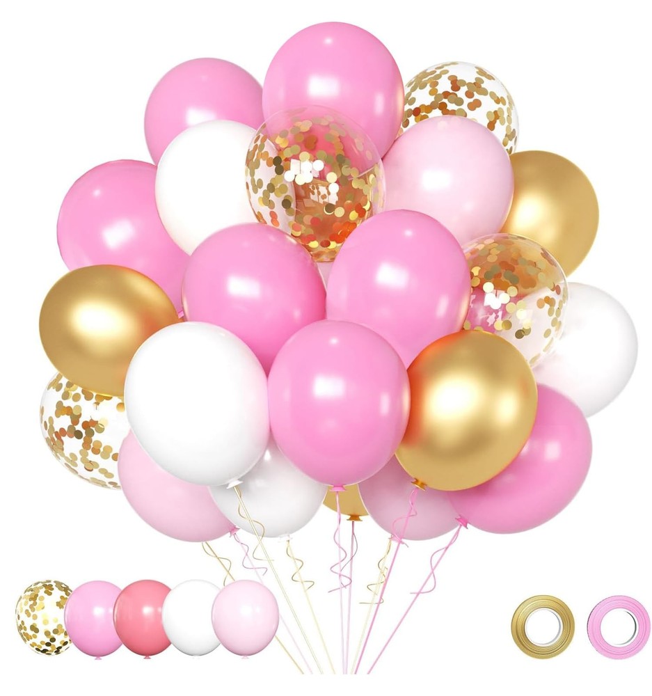 «50PCS 12″» Pink White Gold Balloons Set Birthday Wedding Bridal Shower Party»