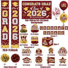 Graduation Decorations Class of 2026 Maroon and Gold Graduation Decorations with