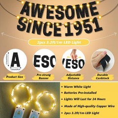 Happy 75th Party Decorations for Men , Pre-Strung Black AWESOME SINCE 1951 Ba…