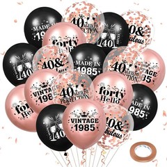40th Birthday Balloons, Rose Gold & Black 1985 Confetti Latex for Women, 18pcs