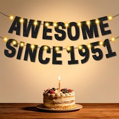 Happy 75th Party Decorations for Men , Pre-Strung Black AWESOME SINCE 1951 Ba…