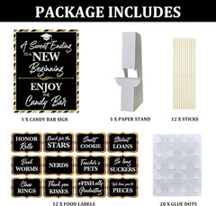 Graduation Candy Buffet Signs Decorations, Black Gold Grad Party Candy Bar Signs