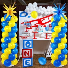 2 Set Blue Yellow Toy Inspired Cartoon Balloon Column Stand Kit with 2 Star F…