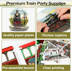 109Pcs Train Birthday Party Supplies Includes Steam Train Party Plates Napkins F