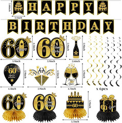 42PCS 60Th Birthday Decoration Kit for Men Women, Black Gold Happy 60Th Bday Ban