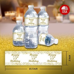 75th Birthday Water Bottle Labels; Set of 20 Waterproof Water Bottle Wrappers