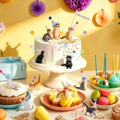 36 Pcs Cat Cake Toppers Figurine Hat Birthday Party Decorations with Cat Figu…