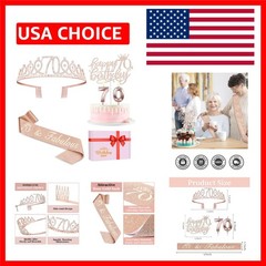 Gorgeous 70th Birthday Decorations for Women: Sash & Tiara Gift Set in Rose Gold