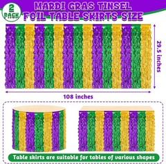 2 Pack Mardi Gras Decorations, 29.5 × 108 Inches Green Purple Gold Fringe Mardi