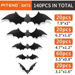 Piteno® 140Pcs Bats Halloween Decorations Party Supplies, Realistic PVC 3D Bl…