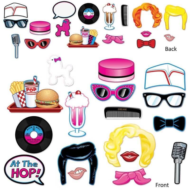 50’s Rock N Roll Photo Booth Props Fun Signs Dance Disco Birthday Decorations