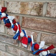 Red, White & Blue Felt Ball & fabric strip Garland, 6′