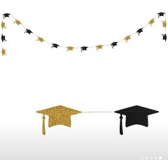 Graduation Party Decoration Set: Tablecloth, Balloons, Danglers ++ Black & Gold