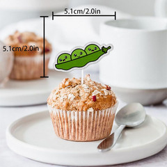 18Pcs Green Glitter Cute Peas Dessert Cupcake Topper Traditional Funny Vegetable