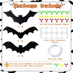 12PCS Halloween Hanging Bat Decorations with Glowing Eyes, Spooky Realistic