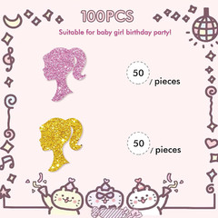 Set of 100 Doll Confetti, Pink/Gold Glitter Girl Birthday Confetti, Doll Party C