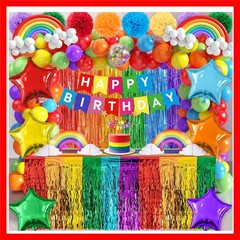 Rainbow Birthday Decorations, 104Pcs Colorful Birthday Party Decorations for …
