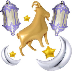 8PCS Eid Mubarak Balloons,Eid Al Adha Decorations,Eid Gifts for Kids,Gold Goat B