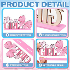 6 Pcs Burnouts or Bows Gender Reveal Party Wooden Centerpieces Table Toppers for