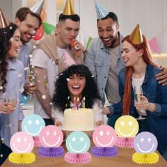9PCS Smile Face Honeycomb Centerpieces Preppy Smile Face Table Decorations Happy